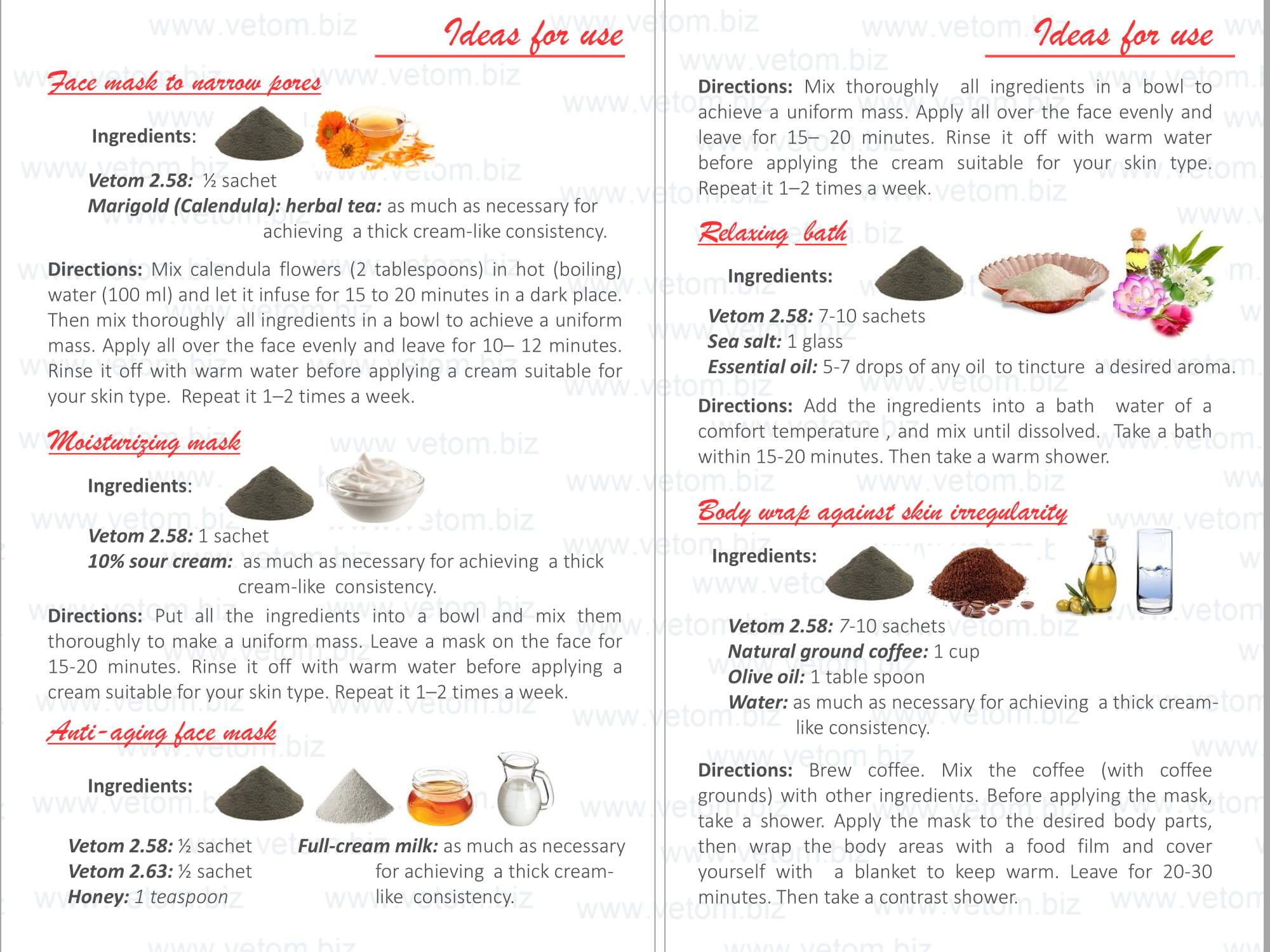 Vetom 2.58 - Black cosmetic clay. Ideas for use: Face mask to narrow pores, Moisturizing mask, Anti-aging face mask, Relaxing bath, Body wrap against skin irregularity.